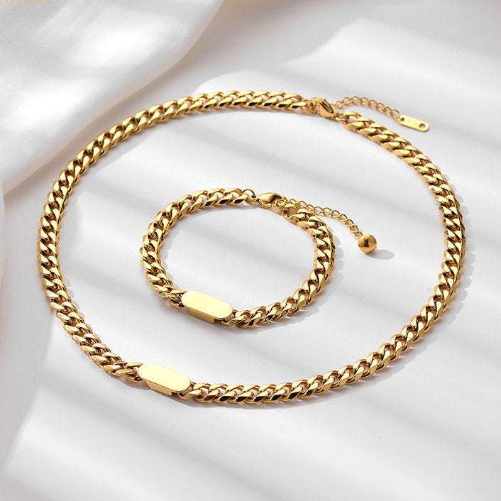 Cuban Chain GOLD FILLED Necklace, Curb Chain Necklace, 18K Gold Chain Necklace, Thick Chain, Chunky Chain Necklace, Layered Necklace Set LATUKI