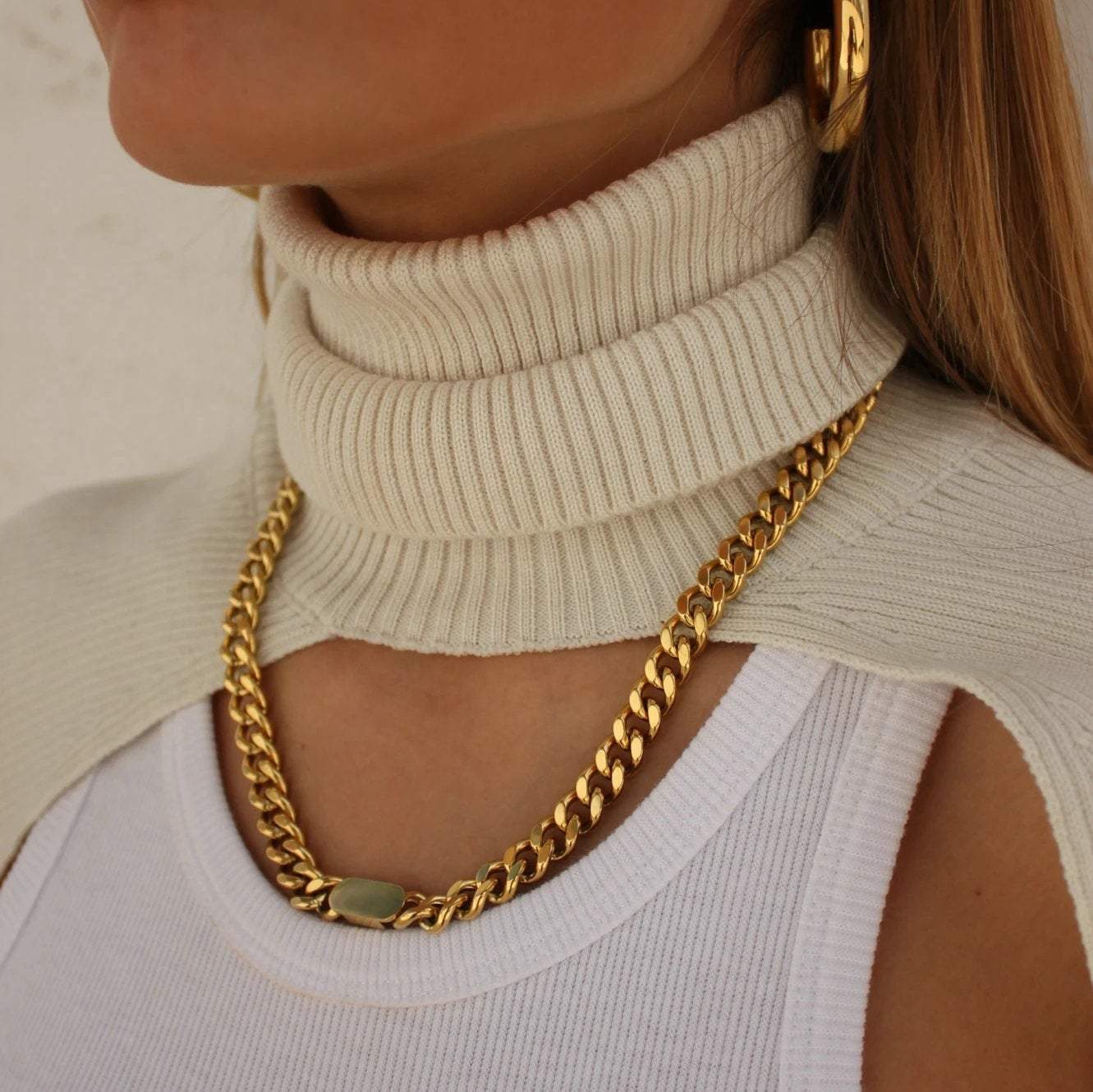 Cuban Chain GOLD FILLED Necklace, Curb Chain Necklace, 18K Gold Chain Necklace, Thick Chain, Chunky Chain Necklace, Layered Necklace Set LATUKI