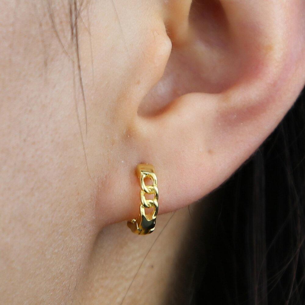 Cuban Chain Hoop Earrings • Small Hoop Earrings • Tiny Hoop Earrings • Huggie Hoop Earrings • Gold Huggie Hoops • Gold hoop Link Hoop • 925 LATUKI