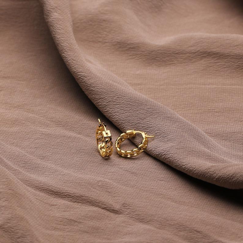 Cuban Chain Hoop Earrings • Small Hoop Earrings • Tiny Hoop Earrings • Huggie Hoop Earrings • Gold Huggie Hoops • Gold hoop Link Hoop • 925 LATUKI