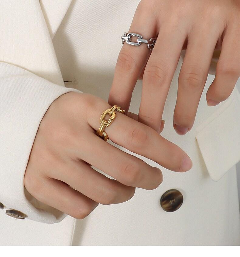 Cuban Chain Ring, 18K Gold Filled Ring, Statement Ring, Gold Ring, Chunky Ring, Bold Ring, Chain Ring, Gift For Her, Silver Link Chain Ring. LATUKI