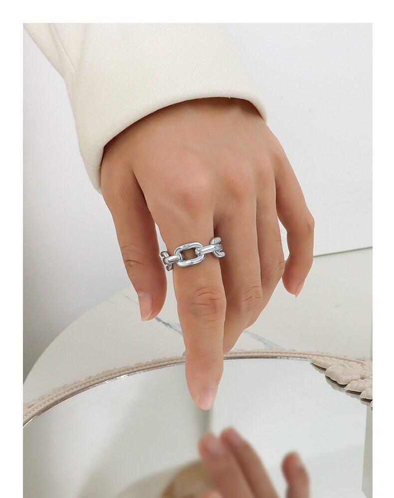 Cuban Chain Ring, 18K Gold Filled Ring, Statement Ring, Gold Ring, Chunky Ring, Bold Ring, Chain Ring, Gift For Her, Silver Link Chain Ring. LATUKI
