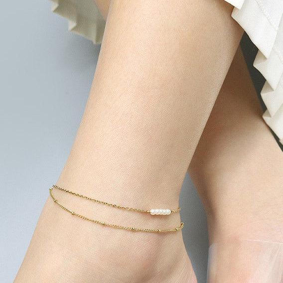 Dainty Pearl Chain GOLD FILLED Anklet, Chain Anklet, Dainty Chain Anklet, Pearl Anklet, Satellite Chain Anklet, Beach Anklet, Boho Anklet LATUKI
