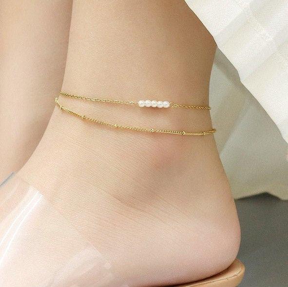 Dainty Pearl Chain GOLD FILLED Anklet, Chain Anklet, Dainty Chain Anklet, Pearl Anklet, Satellite Chain Anklet, Beach Anklet, Boho Anklet LATUKI