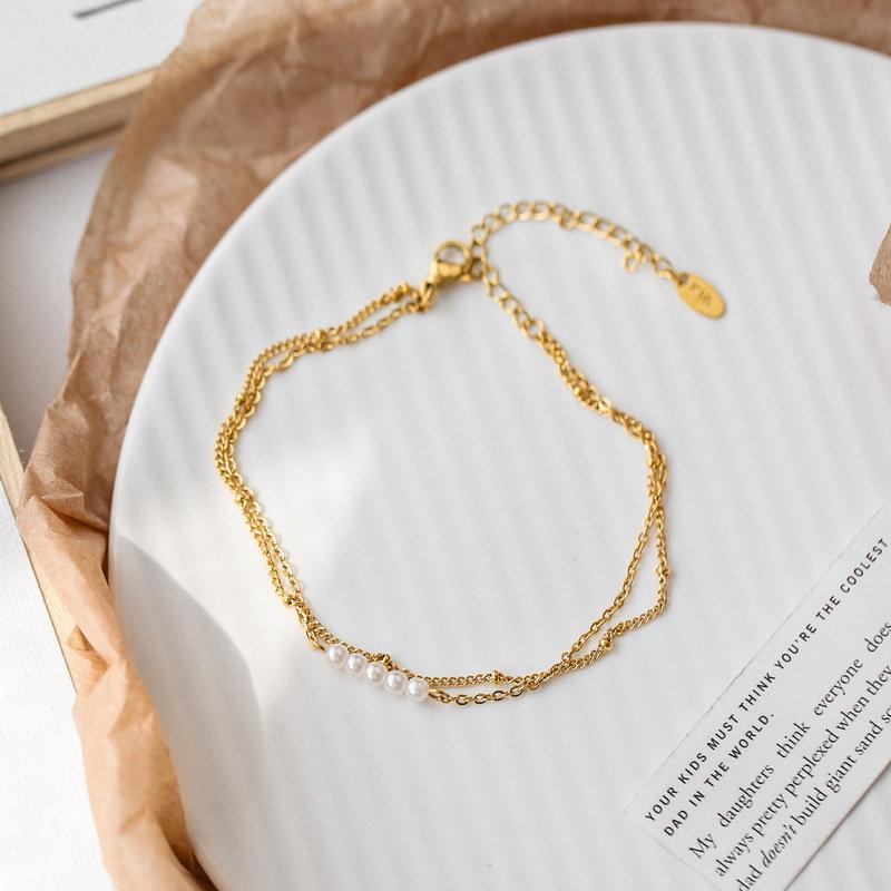 Dainty Pearl Chain GOLD FILLED Anklet, Chain Anklet, Dainty Chain Anklet, Pearl Anklet, Satellite Chain Anklet, Beach Anklet, Boho Anklet LATUKI
