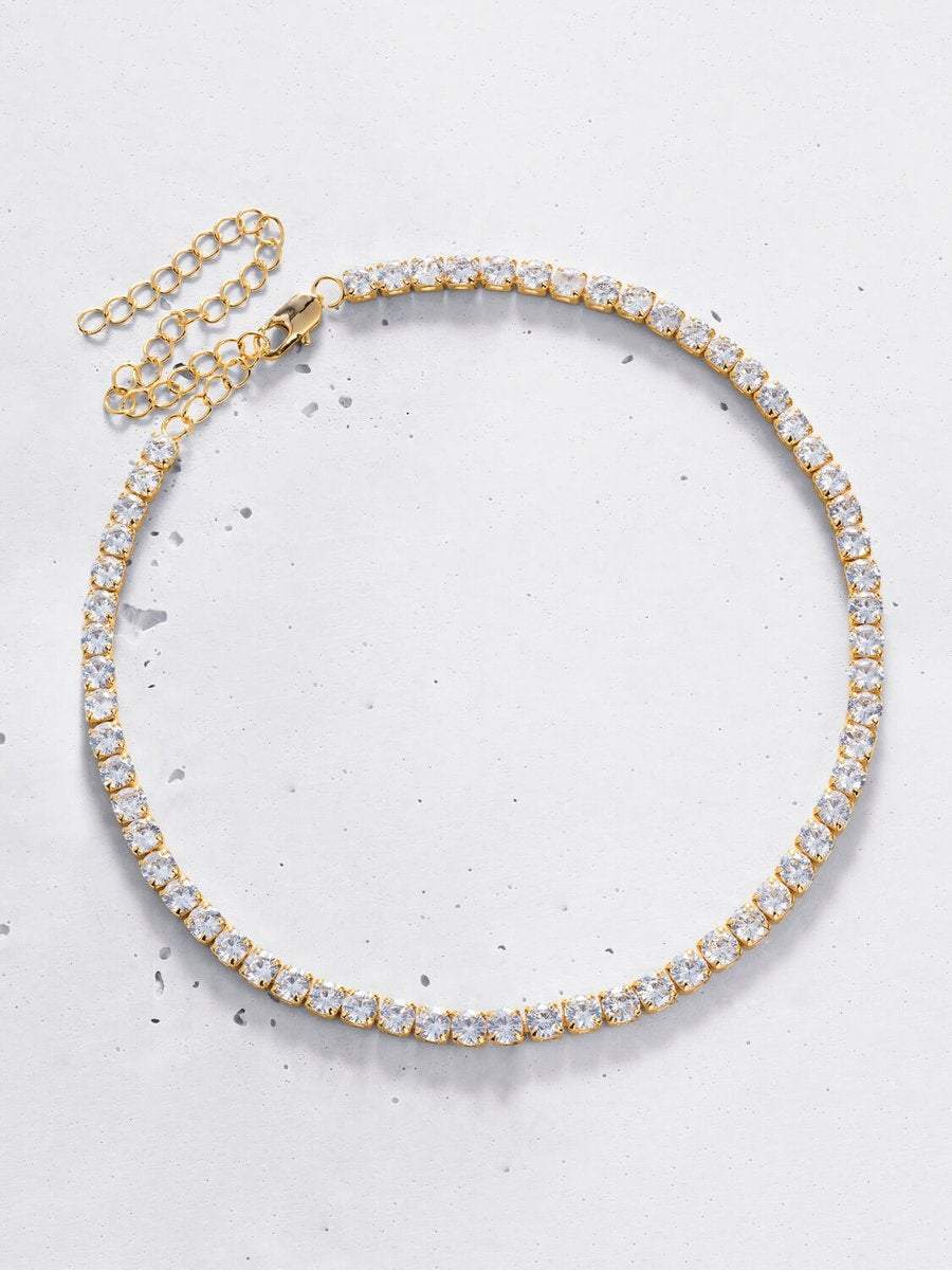 Diamond Tennis Chain, 18K White/Yellow Gold Finish, 4mm Diamond Choker Chain, Tennis Chain Choker Necklace, Bridesmaid gifts, Wedding gifts LATUKI