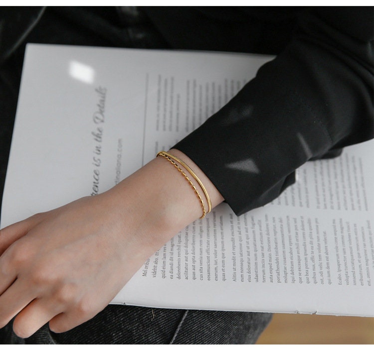 Duo Snake Chain Bracelet, Delicate Bracelet, Fine Beaded Chain Bracelet, Dainty Bracelet, Gift for Her, 18K GOLD FILLED, Waterproof LATUKI