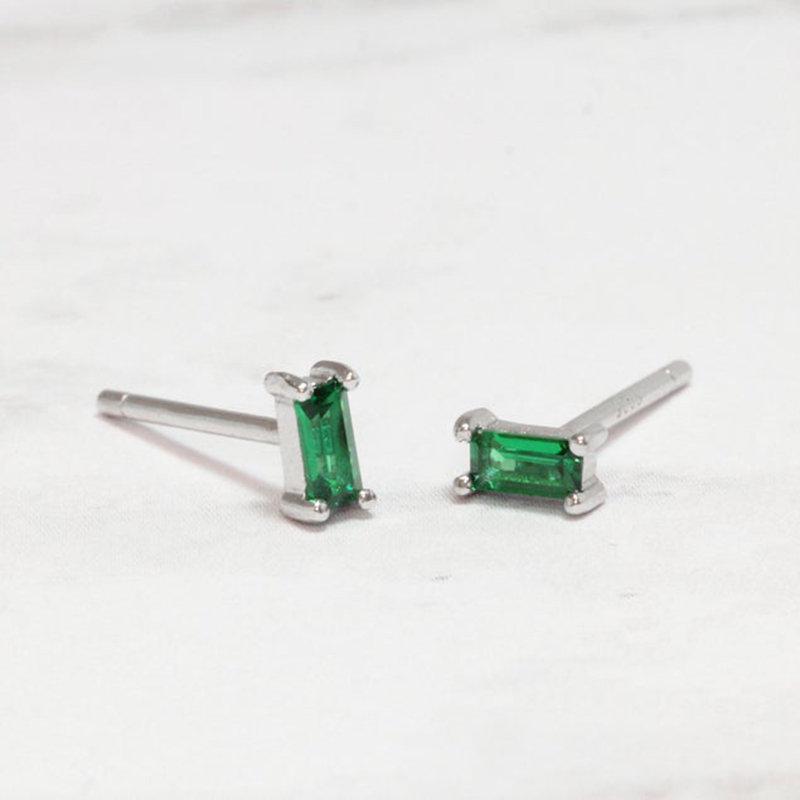Emerald Studs earrings, Stud Earrings, Tiny Stud Earrings, Baguette Earrings, Cartilage earrings, 18k gold, Helix earrings, Gift for her 925 LATUKI