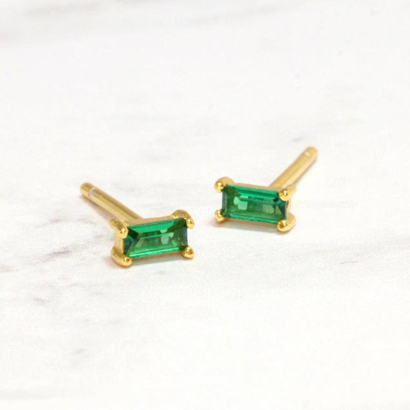 Emerald Studs earrings, Stud Earrings, Tiny Stud Earrings, Baguette Earrings, Cartilage earrings, 18k gold, Helix earrings, Gift for her 925 LATUKI