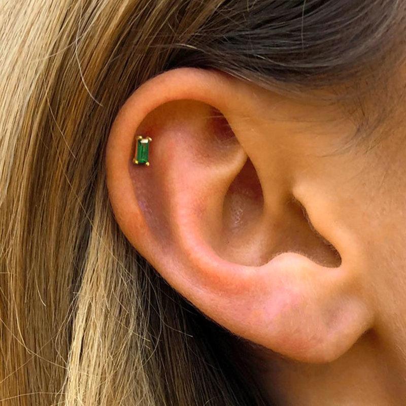 Emerald Studs earrings, Stud Earrings, Tiny Stud Earrings, Baguette Earrings, Cartilage earrings, 18k gold, Helix earrings, Gift for her 925 LATUKI