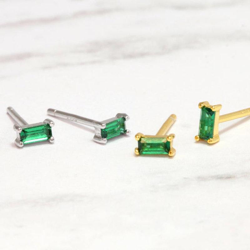 Emerald Studs earrings, Stud Earrings, Tiny Stud Earrings, Baguette Earrings, Cartilage earrings, 18k gold, Helix earrings, Gift for her 925 LATUKI