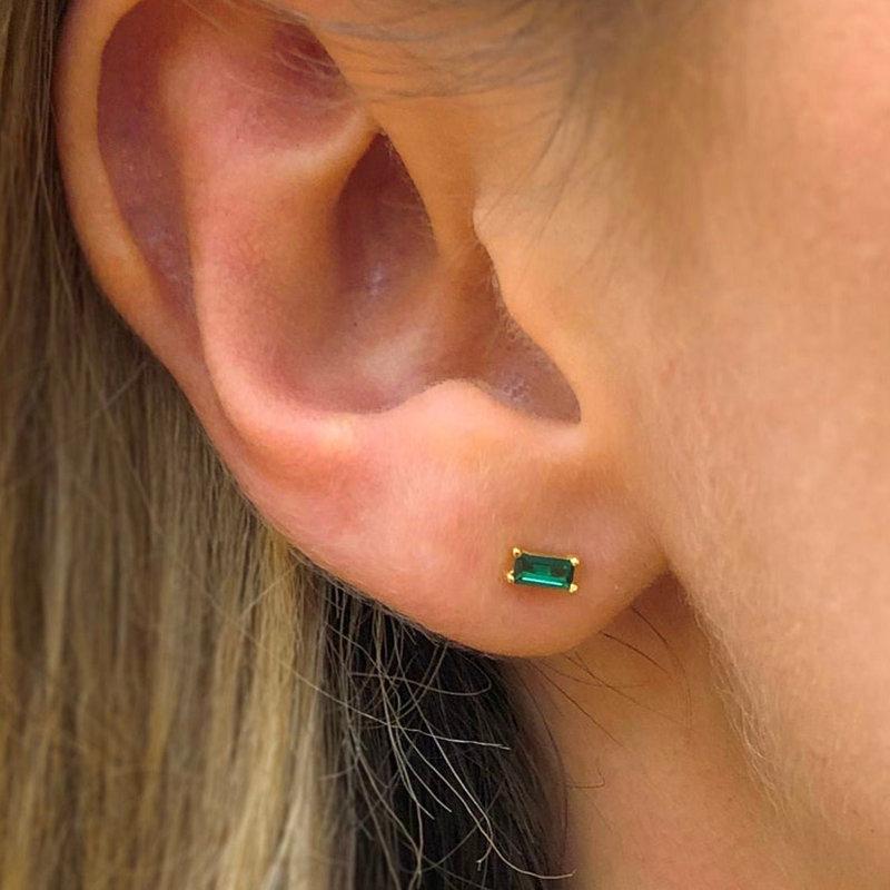 Emerald Studs earrings, Stud Earrings, Tiny Stud Earrings, Baguette Earrings, Cartilage earrings, 18k gold, Helix earrings, Gift for her 925 LATUKI