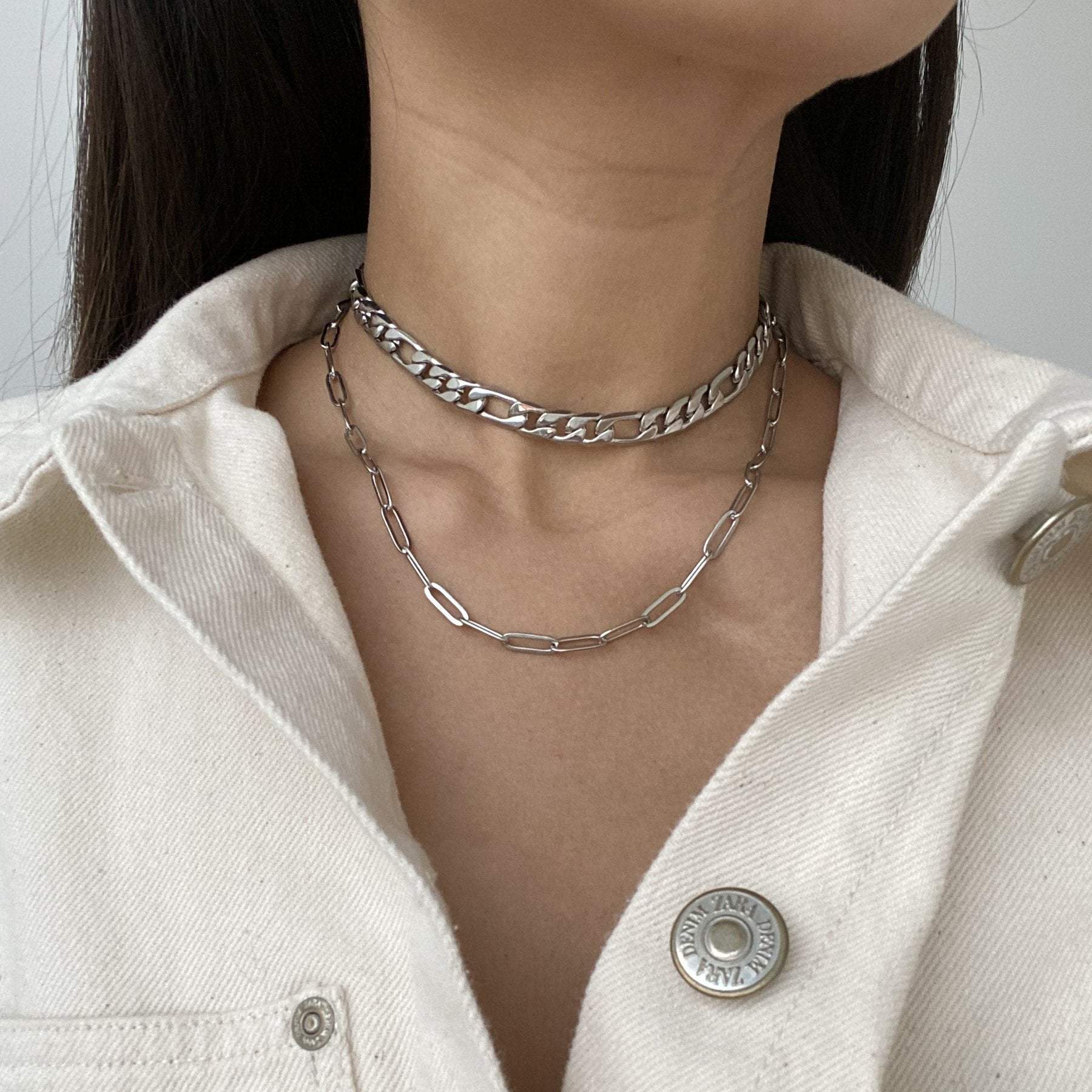 Figaro Chain Link Choker Necklace, 18K Gold Necklace, Figaro Chain Necklace, Choker Necklace, Thick Chain 18K Gold Layered, Chain Necklace LATUKI