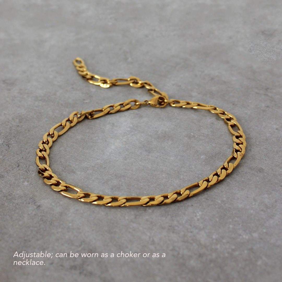 Figaro Chain Link Choker Necklace, 18K Gold Necklace, Figaro Chain Necklace, Choker Necklace, Thick Chain 18K Gold Layered, Chain Necklace LATUKI