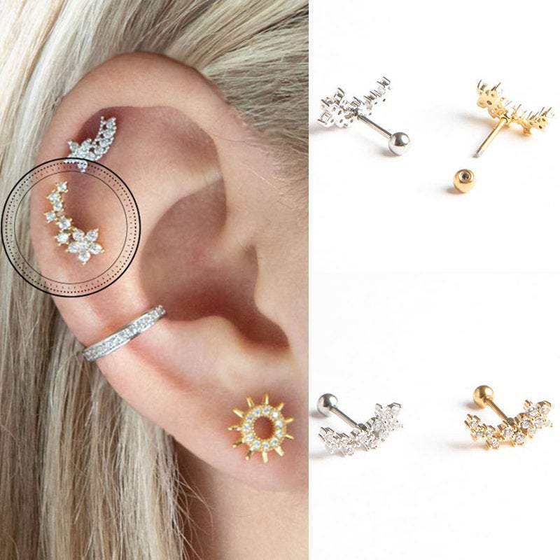 Flower Cartilage Earring, Tragus earring, dainty flower barbell, Helix Daith Conch Earring tiny cz mini Flower Tragus Earring, sterling S925 LATUKI