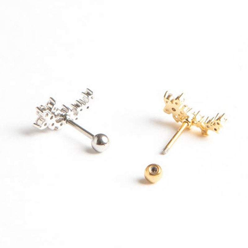 Flower Cartilage Earring, Tragus earring, dainty flower barbell, Helix Daith Conch Earring tiny cz mini Flower Tragus Earring, sterling S925 LATUKI