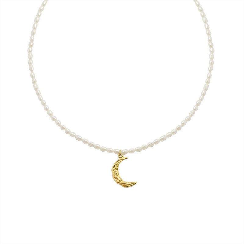 Freshwater Pearl Necklace, Moon Necklace, Pearl Necklace, White Pearl Necklace, Moon Charm Necklace, Celestial Jewelry, Gift For Her LATUKI