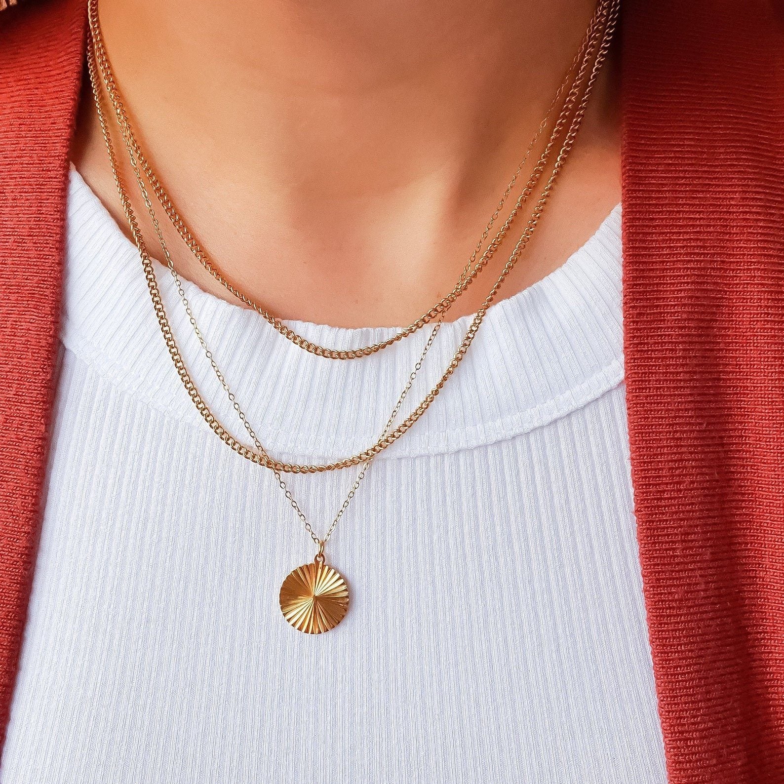 Gold Coin Charm Necklace, 18K Gold Filled Pendant Necklace, Gold Chain Necklace, Shining Sun Necklace, Coin Medallion Necklace, Gift For Her LATUKI