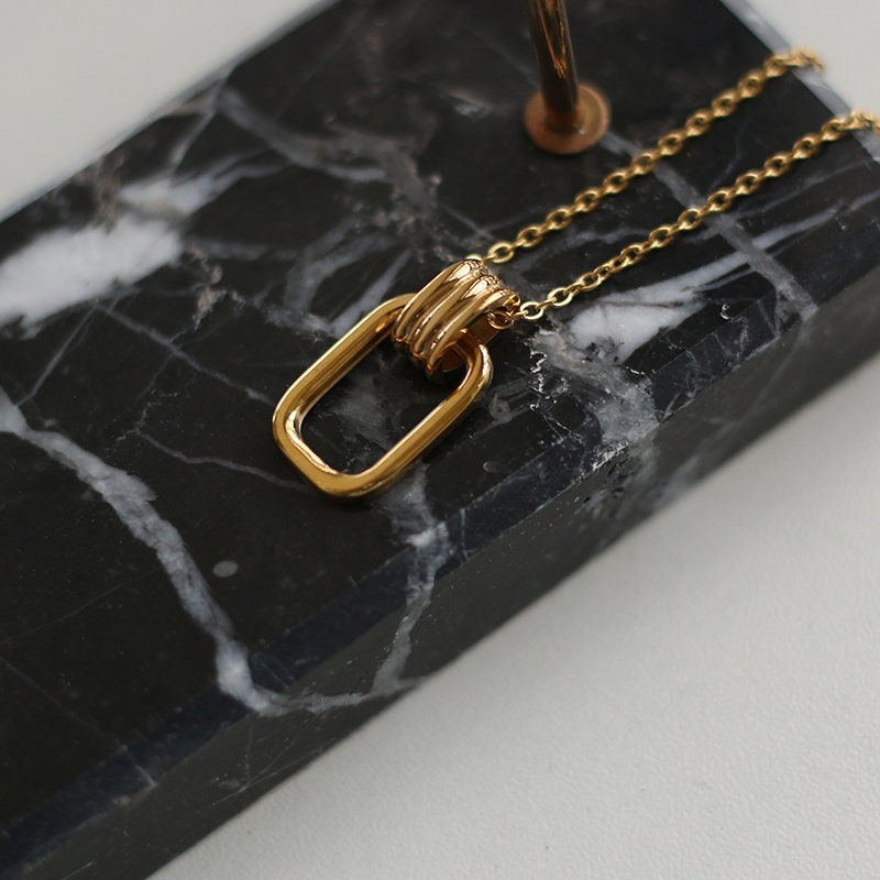 Gold French Rectangle Charm Necklace, 18K Gold Filled Pendant Necklace, Gold Chain Necklace, French Necklace, Gift For Her, Pendant Necklace LATUKI