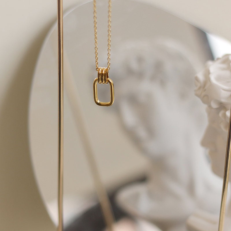Gold French Rectangle Charm Necklace, 18K Gold Filled Pendant Necklace, Gold Chain Necklace, French Necklace, Gift For Her, Pendant Necklace LATUKI