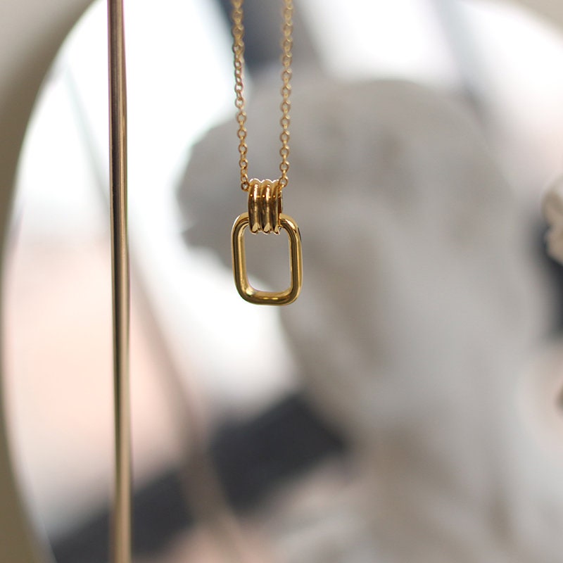 Gold French Rectangle Charm Necklace, 18K Gold Filled Pendant Necklace, Gold Chain Necklace, French Necklace, Gift For Her, Pendant Necklace LATUKI