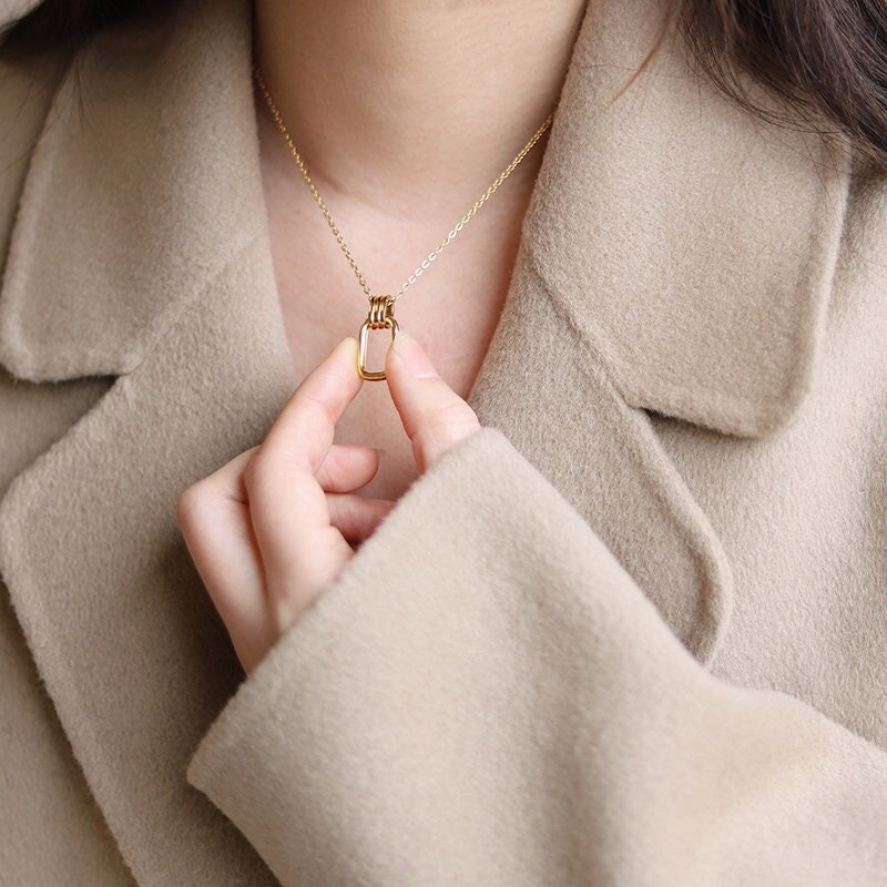 Gold French Rectangle Charm Necklace, 18K Gold Filled Pendant Necklace, Gold Chain Necklace, French Necklace, Gift For Her, Pendant Necklace LATUKI