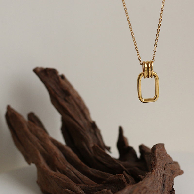 Gold French Rectangle Charm Necklace, 18K Gold Filled Pendant Necklace, Gold Chain Necklace, French Necklace, Gift For Her, Pendant Necklace LATUKI