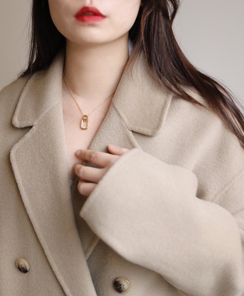 Gold French Rectangle Charm Necklace, 18K Gold Filled Pendant Necklace, Gold Chain Necklace, French Necklace, Gift For Her, Pendant Necklace LATUKI