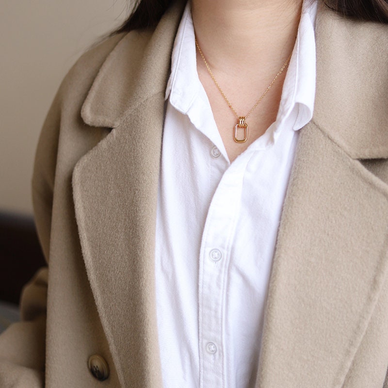 Gold French Rectangle Charm Necklace, 18K Gold Filled Pendant Necklace, Gold Chain Necklace, French Necklace, Gift For Her, Pendant Necklace LATUKI