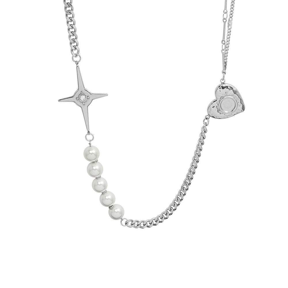 Gold Layering Necklace, Pearl Necklace with Heart Charm, Handmade Necklace, Heart Necklace, Birthday Gift, Mothers Day Gift, Star Necklace LATUKI