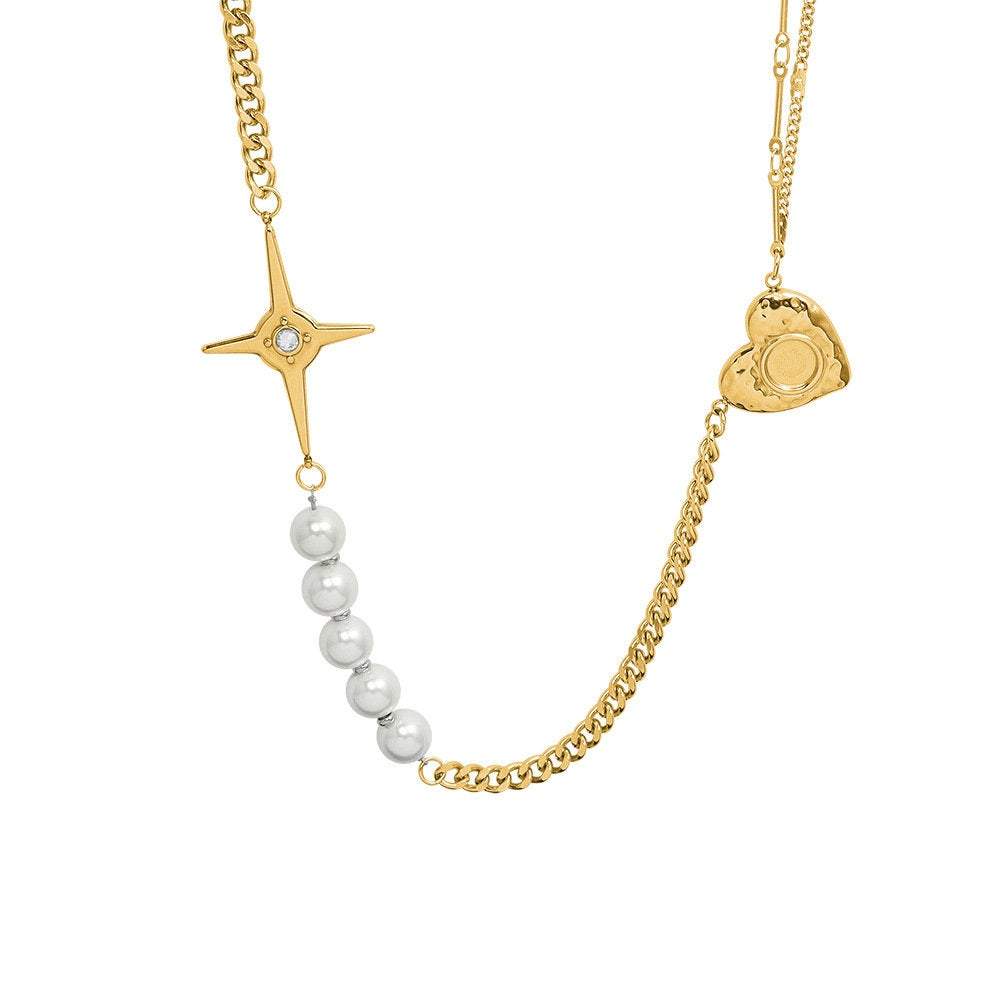 Gold Layering Necklace, Pearl Necklace with Heart Charm, Handmade Necklace, Heart Necklace, Birthday Gift, Mothers Day Gift, Star Necklace LATUKI