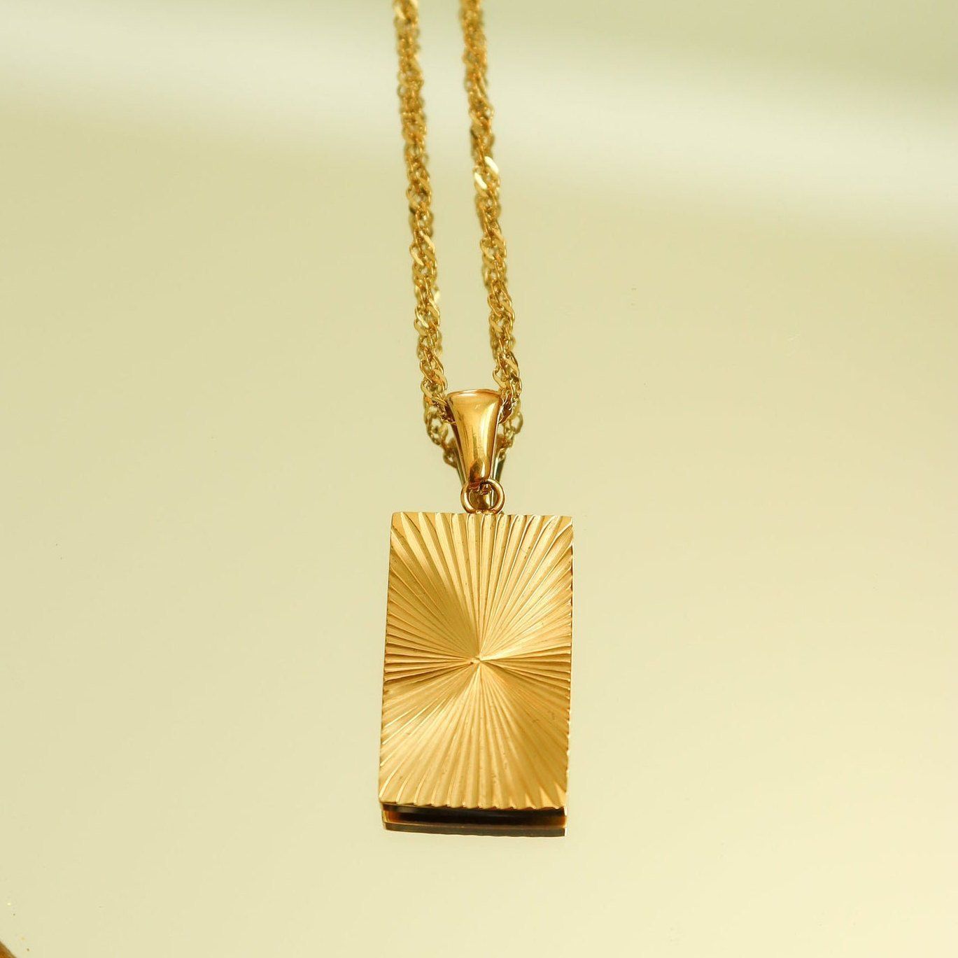 Gold Rectangle Charm Necklace, 18K Gold Filled Pendant Necklace, Gold Chain Necklace, Shining Sun Necklace, Gift For Her, Pendant Necklace LATUKI