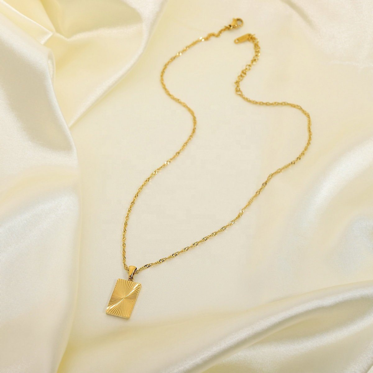 Gold Rectangle Charm Necklace, 18K Gold Filled Pendant Necklace, Gold Chain Necklace, Shining Sun Necklace, Gift For Her, Pendant Necklace LATUKI