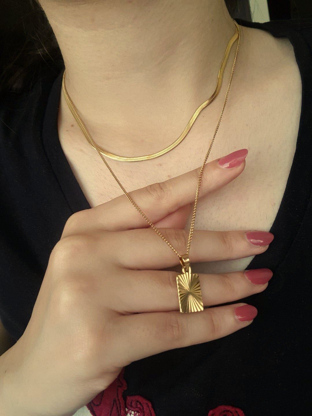 Gold Rectangle Charm Necklace, 18K Gold Filled Pendant Necklace, Gold Chain Necklace, Shining Sun Necklace, Gift For Her, Pendant Necklace LATUKI