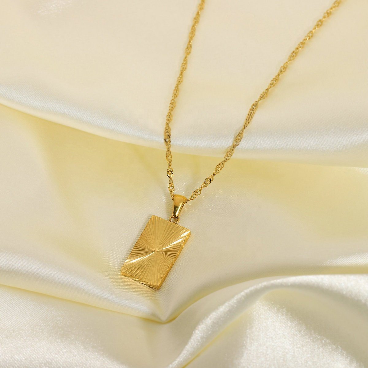 Gold Rectangle Charm Necklace, 18K Gold Filled Pendant Necklace, Gold Chain Necklace, Shining Sun Necklace, Gift For Her, Pendant Necklace LATUKI