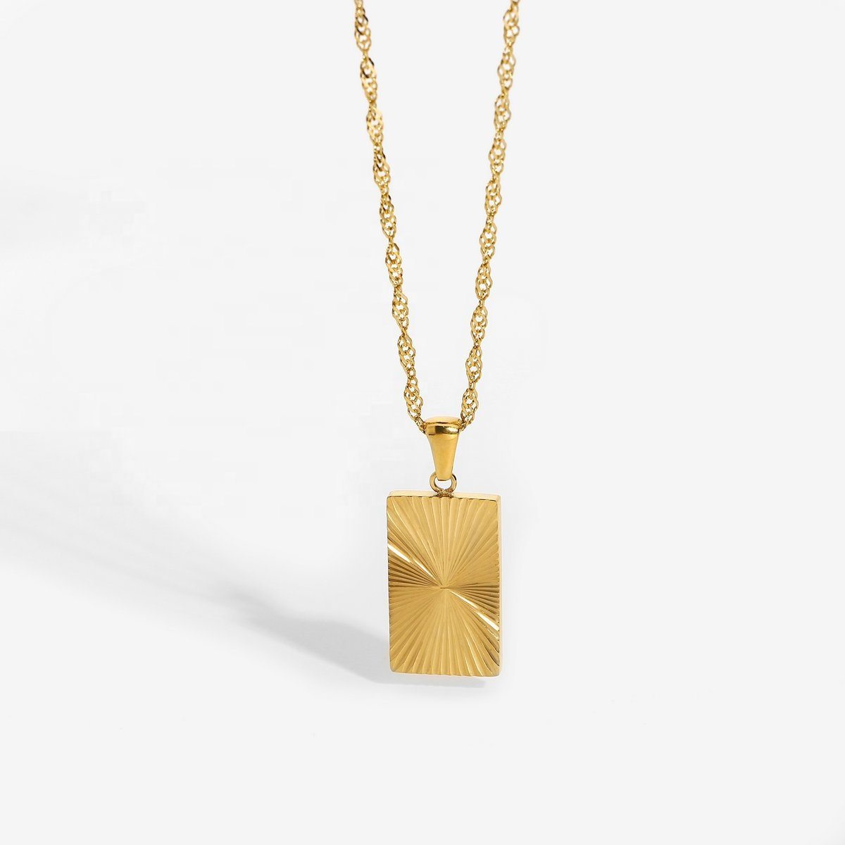 Gold Rectangle Charm Necklace, 18K Gold Filled Pendant Necklace, Gold Chain Necklace, Shining Sun Necklace, Gift For Her, Pendant Necklace LATUKI