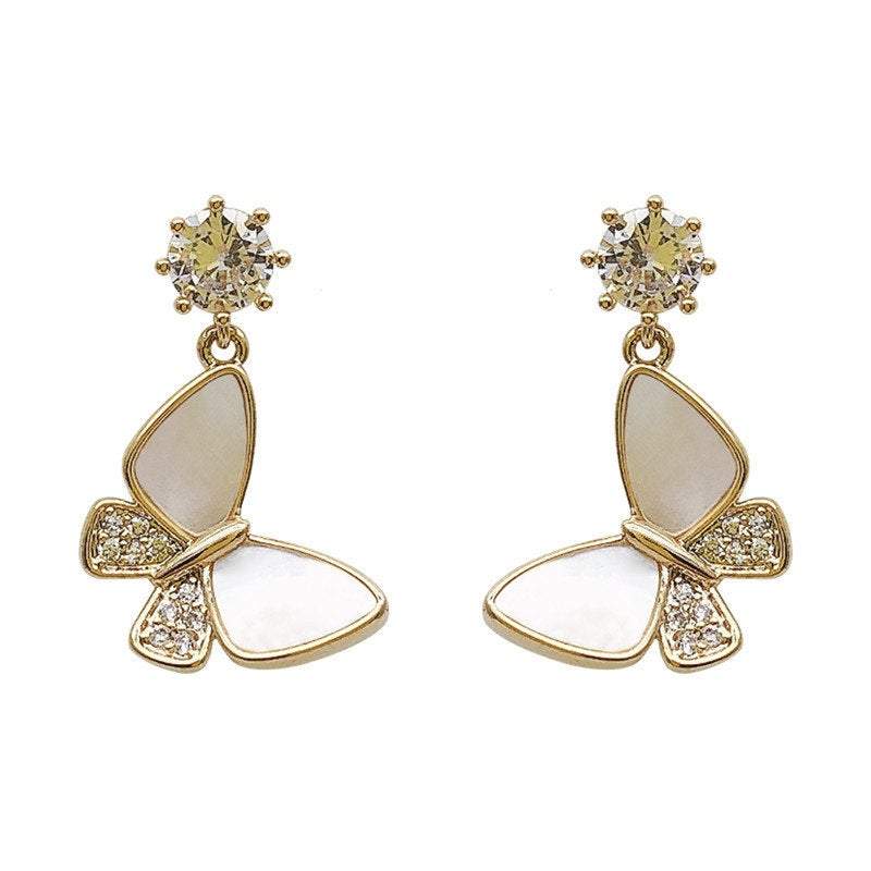 Gold White Butterfly Earrings, Butterfly Earrings, Huggies, Dainty Earrings, Cute Earrings, S925 Needle, Mariposa Earrings, Dangle earrings LATUKI