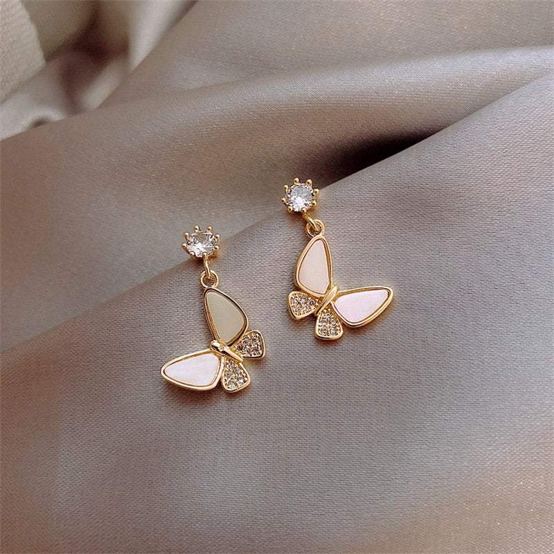 Gold White Butterfly Earrings, Butterfly Earrings, Huggies, Dainty Earrings, Cute Earrings, S925 Needle, Mariposa Earrings, Dangle earrings LATUKI