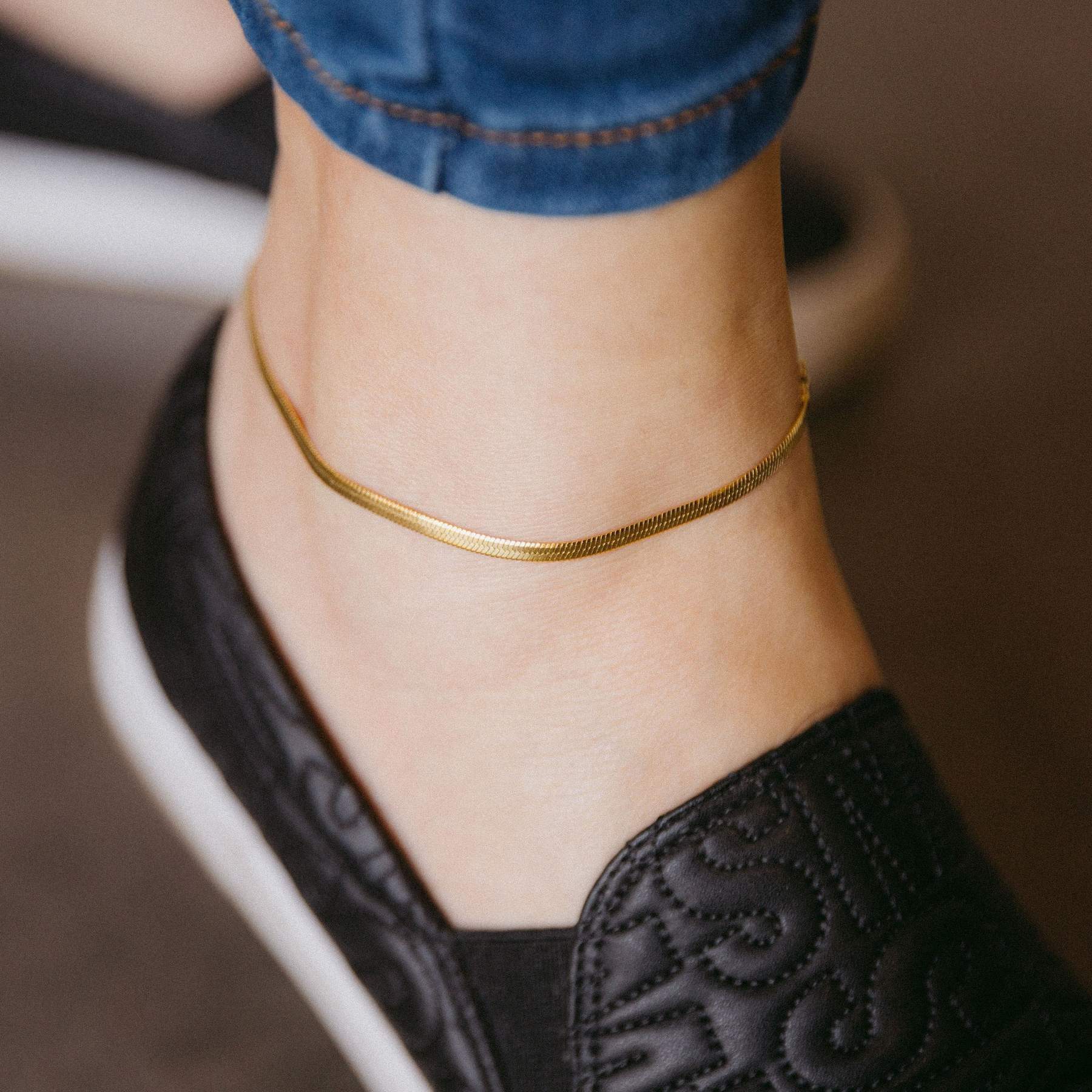 Herringbone Chain GOLD FILLED Anklet, Snake Chain Anklet, Gold Chain Anklet, Thick Chain Anklet,Dainty Chain Anklet, Ankle Bracelet LATUKI