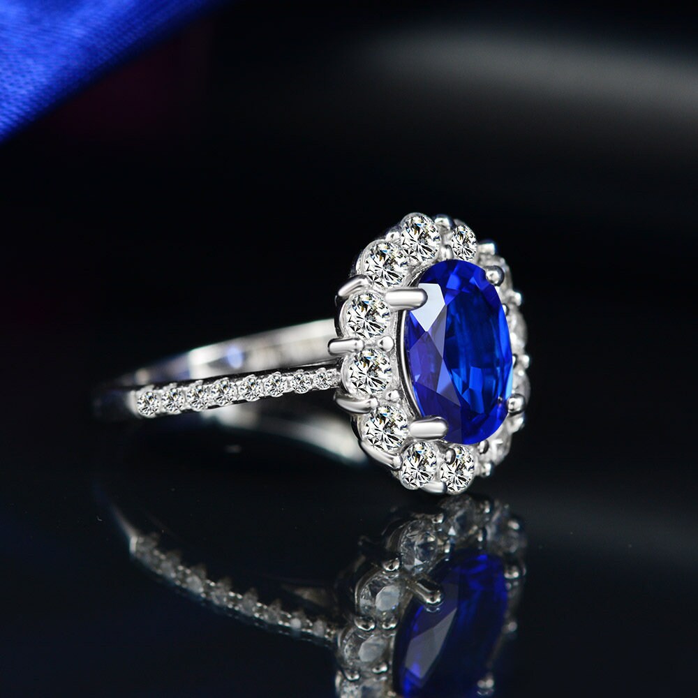 Art Deco Sapphire Ring, Vintage Genuine Blue Sapphire Engagement,Sterling Silver Ring-Promise Ring-Princess Diana Ring- September Birthstone