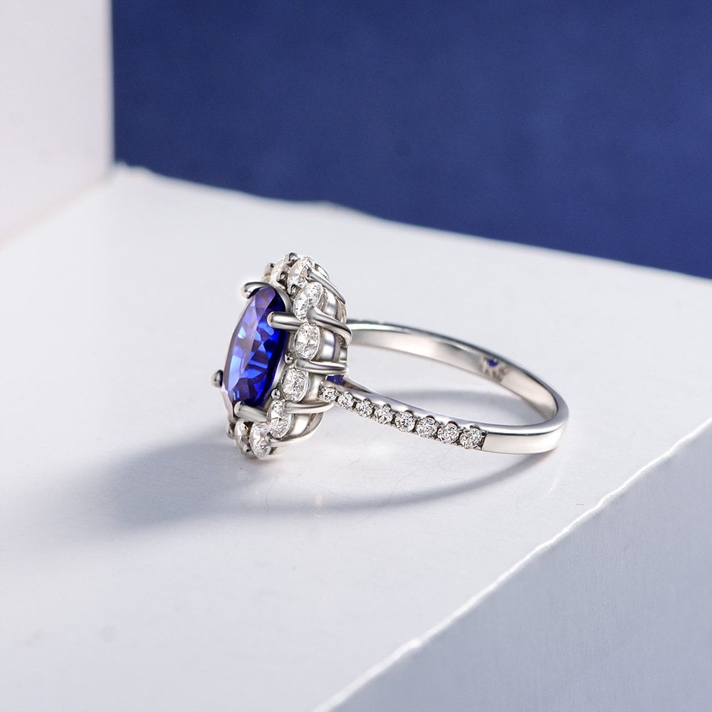 Art Deco Sapphire Ring, Vintage Genuine Blue Sapphire Engagement,Sterling Silver Ring-Promise Ring-Princess Diana Ring- September Birthstone