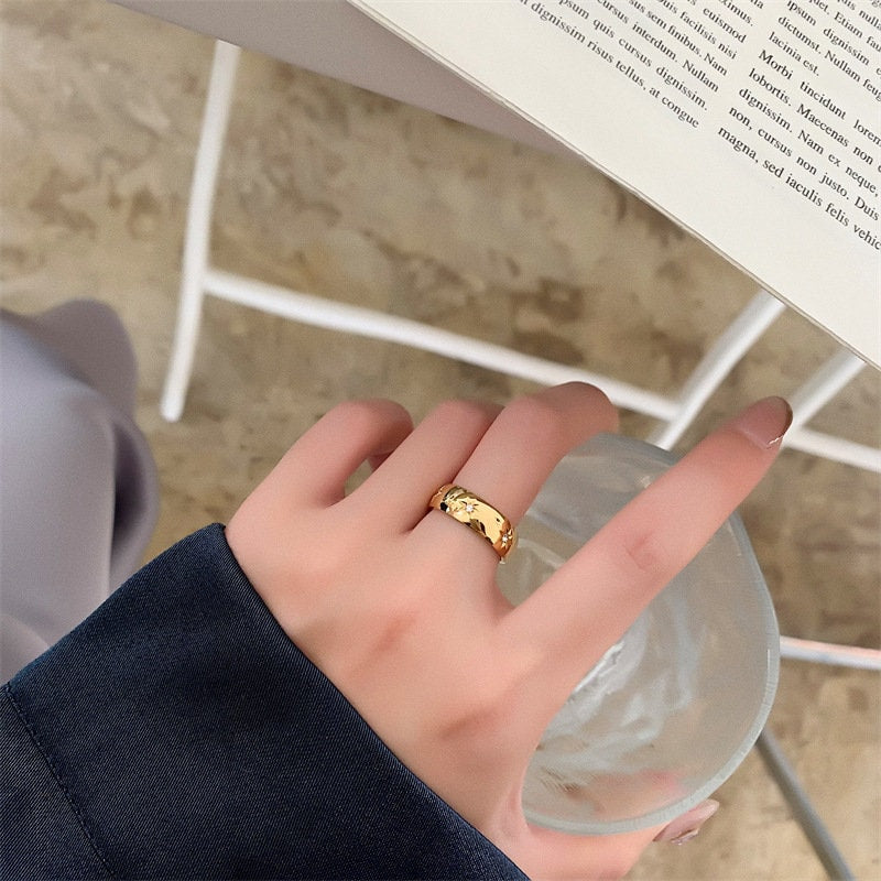 18K GOLD FILLED Cz Band Ring, Gold Stacking Ring, Thick Ring, Simple Gold Ring, Stacking Ring, Gold Plated Ring, Statement Ring, WATERPROOF