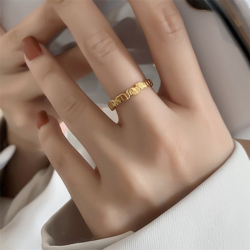 18K GOLD FILLED Texture Ring, Gold Stacking Rings, Dainty Ring, Gold Band, Stacking Ring, Textured Ring, Handmade Jewelry Ring, WATERPROOF