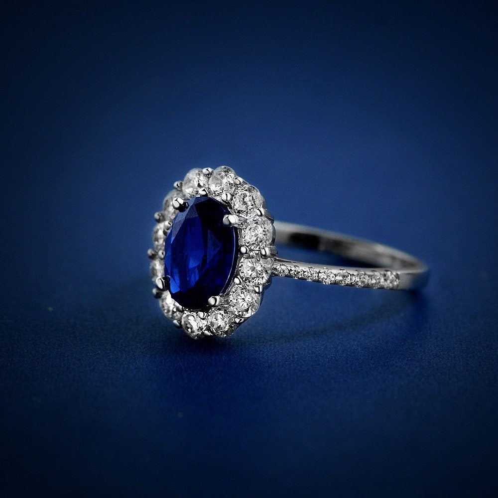 Art Deco Sapphire Ring, Vintage Genuine Blue Sapphire Engagement,Sterling Silver Ring-Promise Ring-Princess Diana Ring- September Birthstone