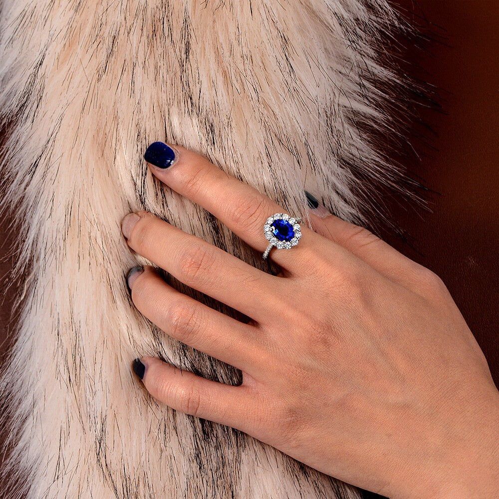 Art Deco Sapphire Ring, Vintage Genuine Blue Sapphire Engagement,Sterling Silver Ring-Promise Ring-Princess Diana Ring- September Birthstone