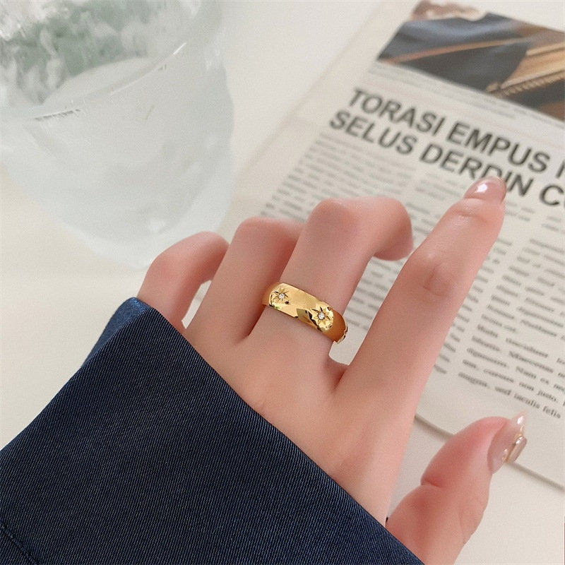 18K GOLD FILLED Cz Band Ring, Gold Stacking Ring, Thick Ring, Simple Gold Ring, Stacking Ring, Gold Plated Ring, Statement Ring, WATERPROOF