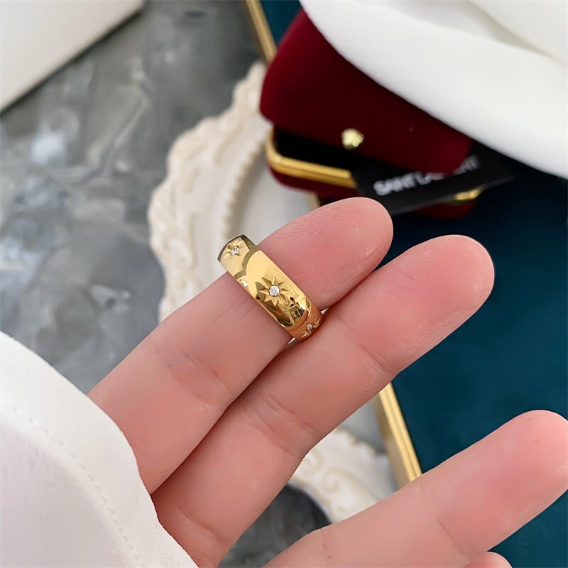 18K GOLD FILLED Cz Band Ring, Gold Stacking Ring, Thick Ring, Simple Gold Ring, Stacking Ring, Gold Plated Ring, Statement Ring, WATERPROOF