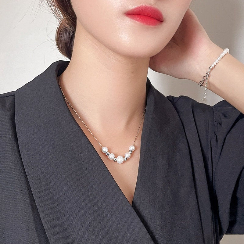 Freshwater Pearl Bead Necklace by Latuki • Dainty Pearl Necklace • Bridesmaids Gifts • Gift for Mom • Pearl Necklace • Premium Gift For Her