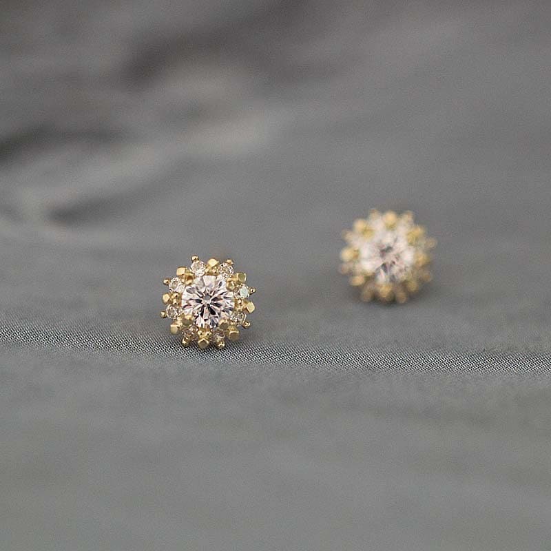 14K Dainty Sunflower Stud Earrings, SOLID GOLD 14K Stud Earrings, 14K Jewelry, Minimalist Jewelry, Dainty Earrings, Tiny Gold Studs Earrings