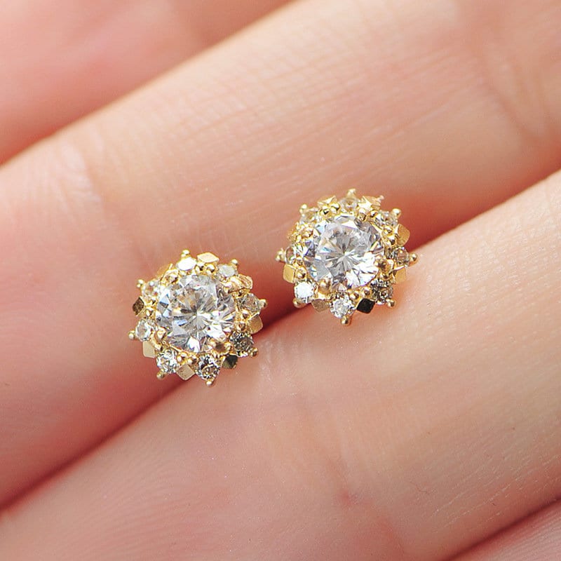 14K Dainty Sunflower Stud Earrings, SOLID GOLD 14K Stud Earrings, 14K Jewelry, Minimalist Jewelry, Dainty Earrings, Tiny Gold Studs Earrings